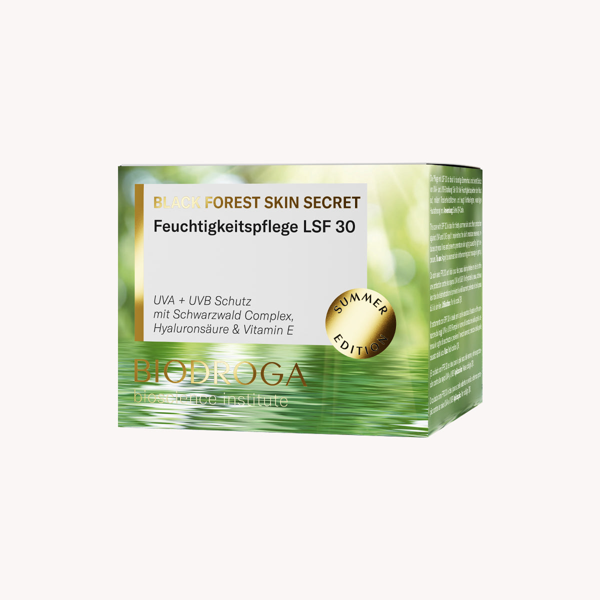 Abbildung der Faltschachtel der Feuchtigkeitspflege mit LSF 30 der Black Forest Skin Secret Serie