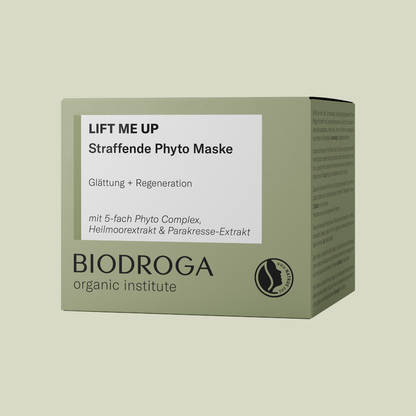 Abbildung der grünen Faltschachtel der Biodroga Organic Institute LIFT ME UP Straffende Phyto Maske